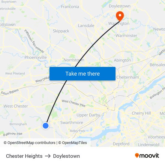 Chester Heights to Doylestown map