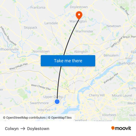 Colwyn to Doylestown map