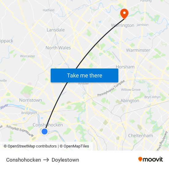 Conshohocken to Doylestown map