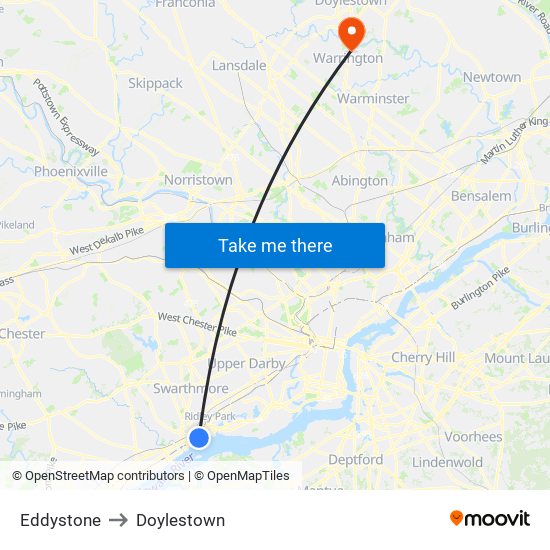 Eddystone to Doylestown map