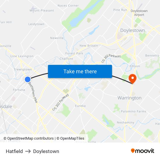 Hatfield to Doylestown map