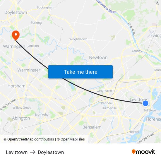 Levittown to Doylestown map