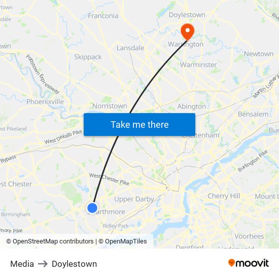 Media to Doylestown map