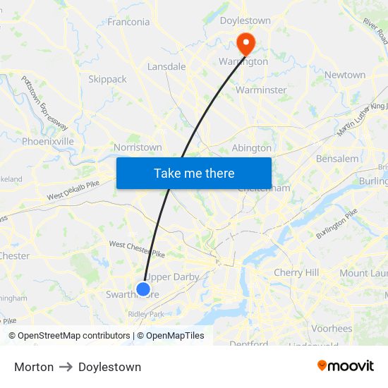 Morton to Doylestown map