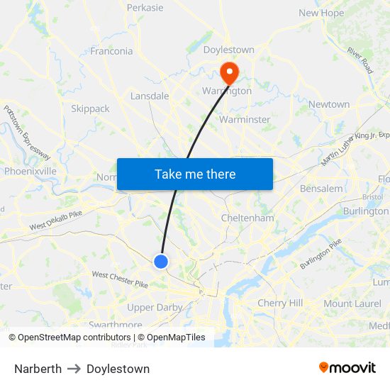 Narberth to Doylestown map