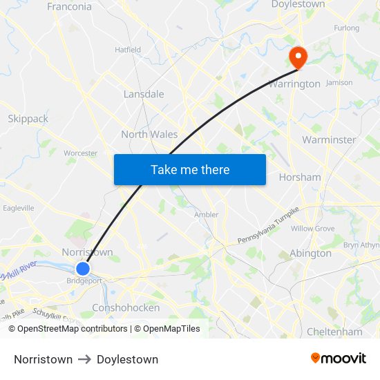 Norristown to Doylestown map