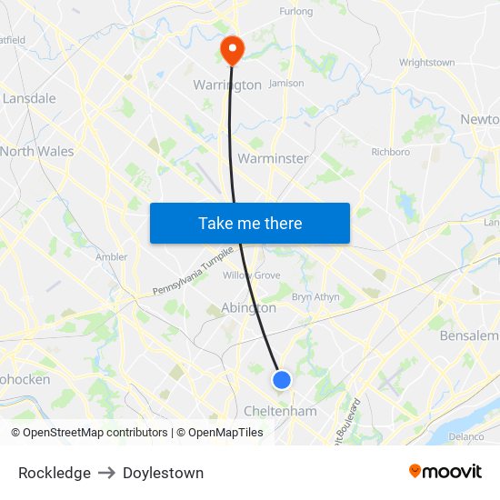 Rockledge to Doylestown map