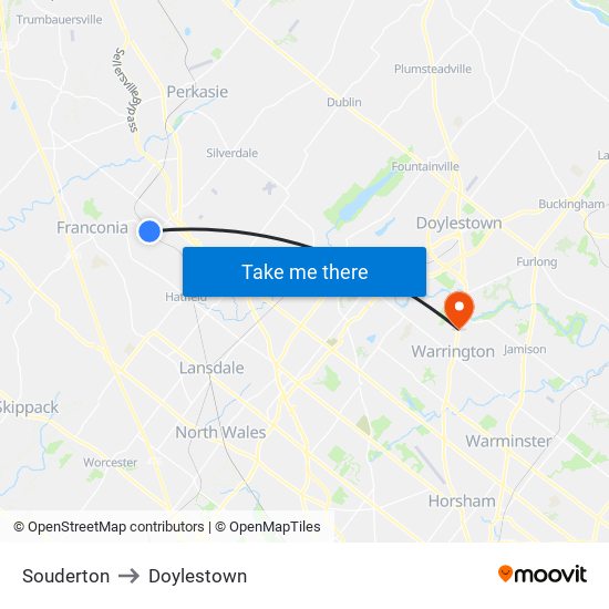 Souderton to Doylestown map