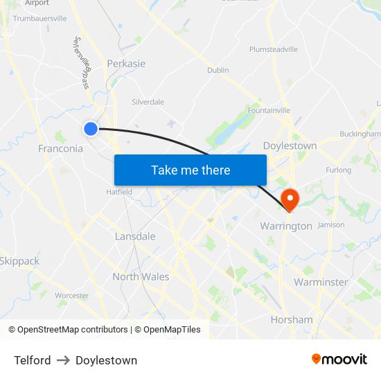 Telford to Doylestown map