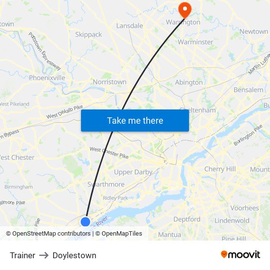 Trainer to Doylestown map