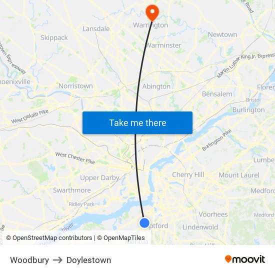 Woodbury to Doylestown map