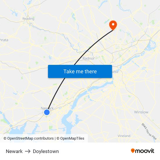 Newark to Doylestown map