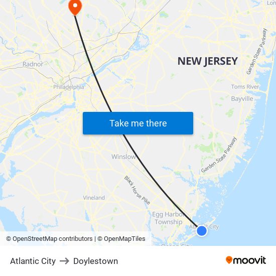 Atlantic City to Doylestown map