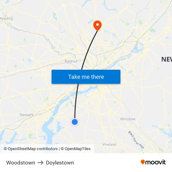 Woodstown to Doylestown map
