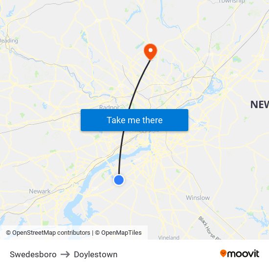 Swedesboro to Doylestown map