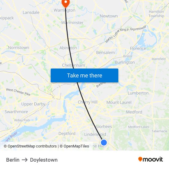 Berlin to Doylestown map