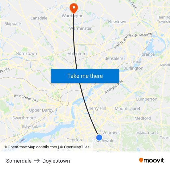 Somerdale to Doylestown map