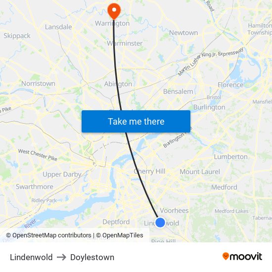 Lindenwold to Doylestown map