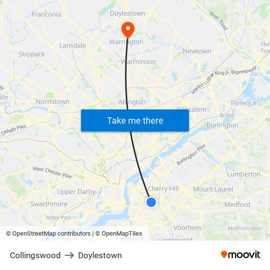Collingswood to Doylestown map