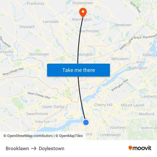 Brooklawn to Doylestown map