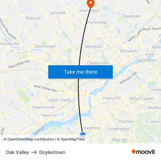 Oak Valley to Doylestown map