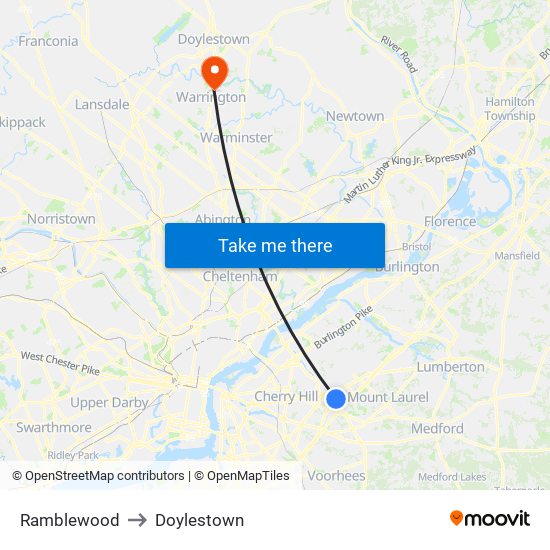 Ramblewood to Doylestown map