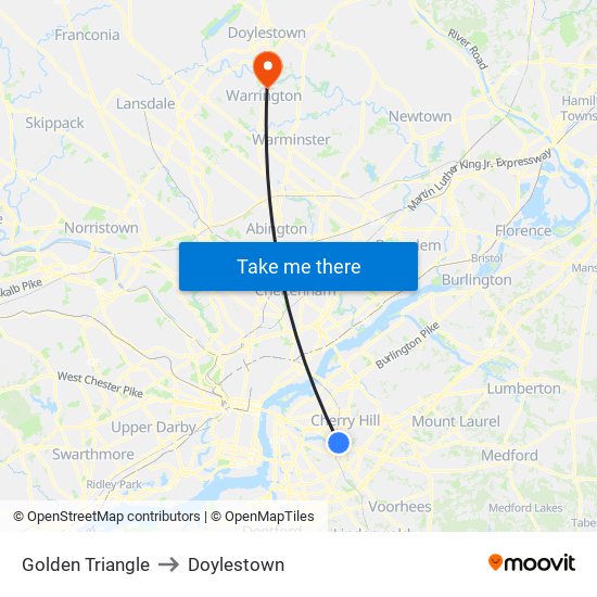 Golden Triangle to Doylestown map