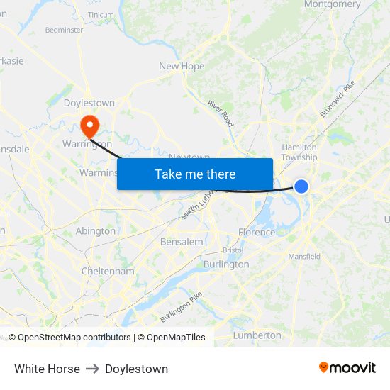 White Horse to Doylestown map