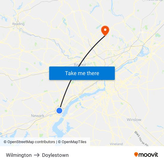 Wilmington to Doylestown map