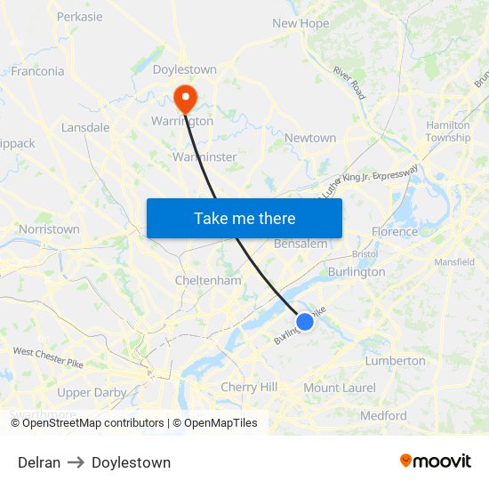 Delran to Doylestown map