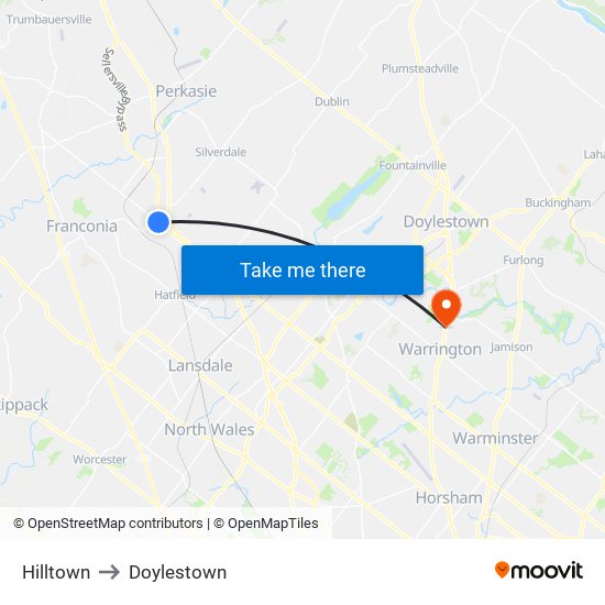 Hilltown to Doylestown map