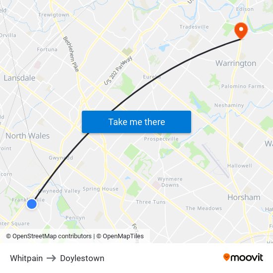 Whitpain to Doylestown map