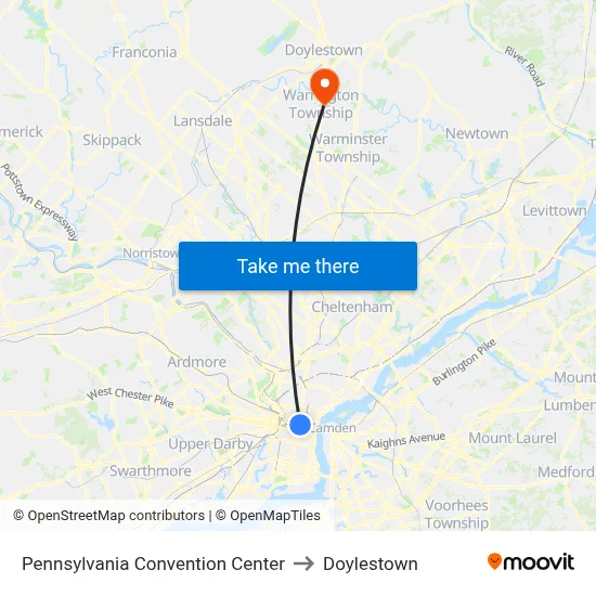 Pennsylvania Convention Center to Doylestown map