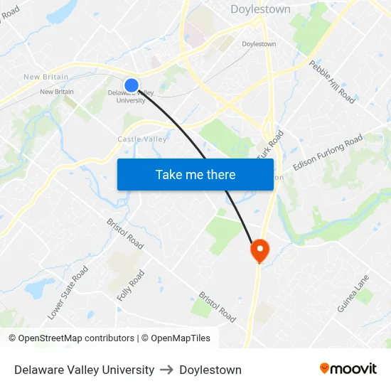 Delaware Valley University to Doylestown map