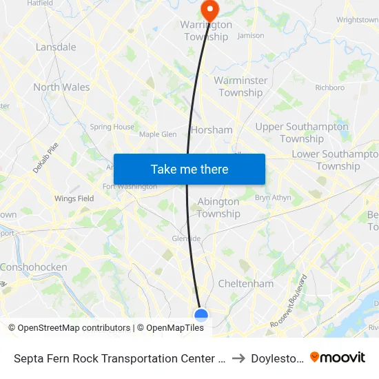 Septa Fern Rock Transportation Center Station to Doylestown map