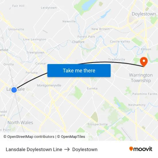 Lansdale Doylestown Line to Doylestown map