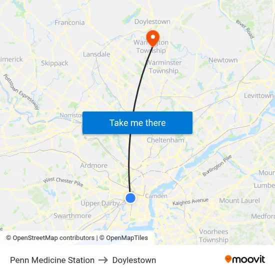 Penn Medicine Station to Doylestown map