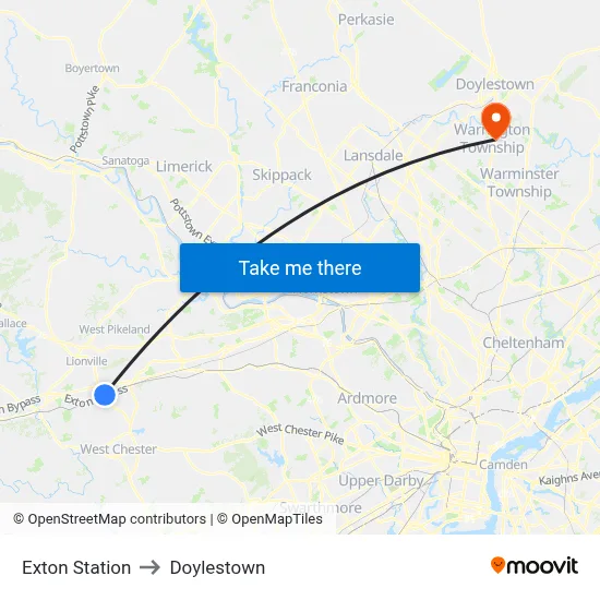 Exton Station to Doylestown map