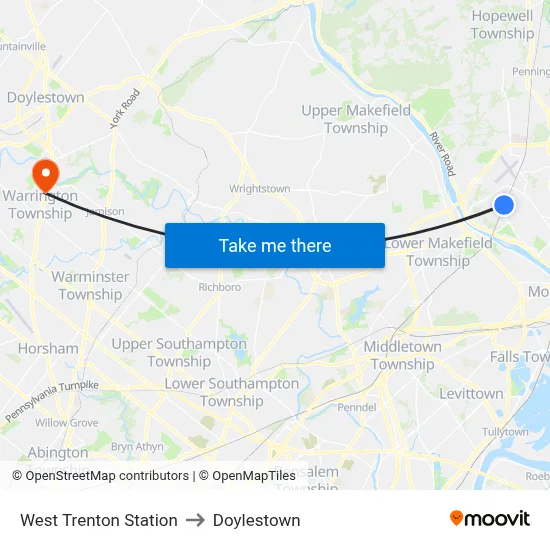 West Trenton Station to Doylestown map