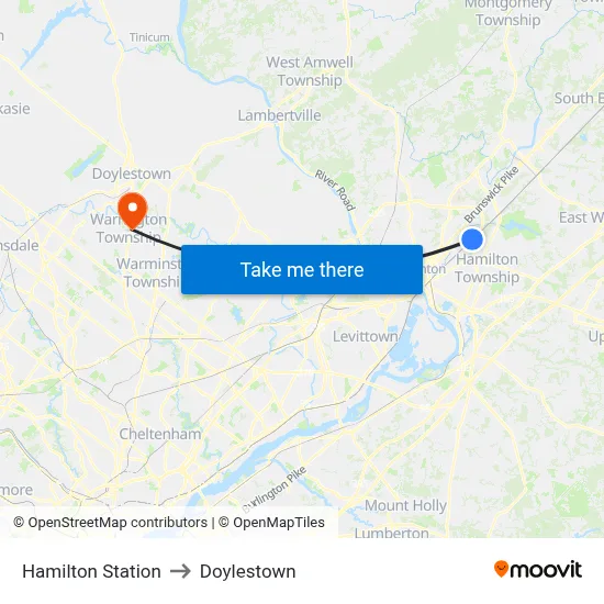 Hamilton Station to Doylestown map