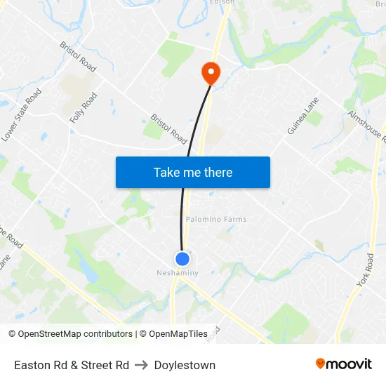 Easton Rd & Street Rd to Doylestown map