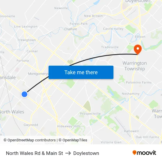 North Wales Rd & Main St to Doylestown map