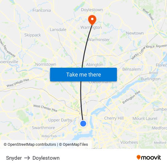 Snyder to Doylestown map