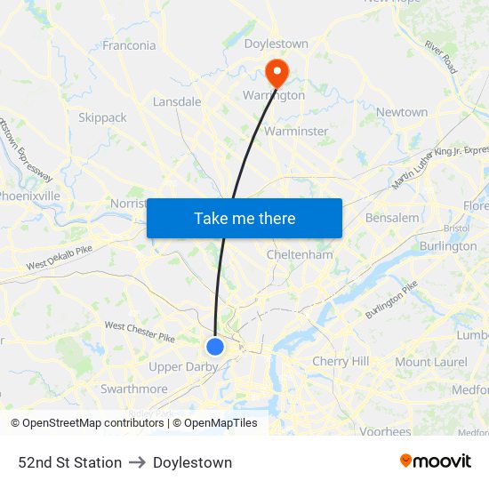 52nd St Station to Doylestown map