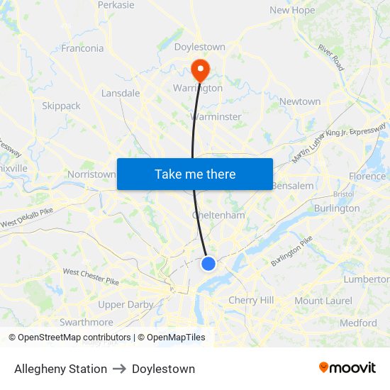 Allegheny Station to Doylestown map