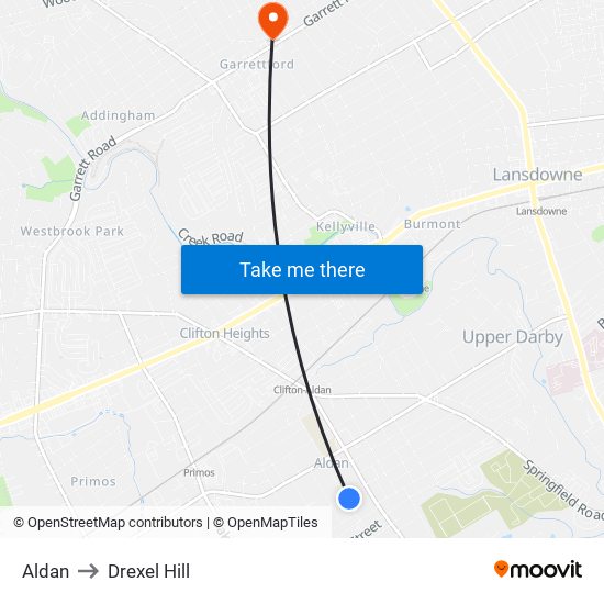 Aldan to Drexel Hill map