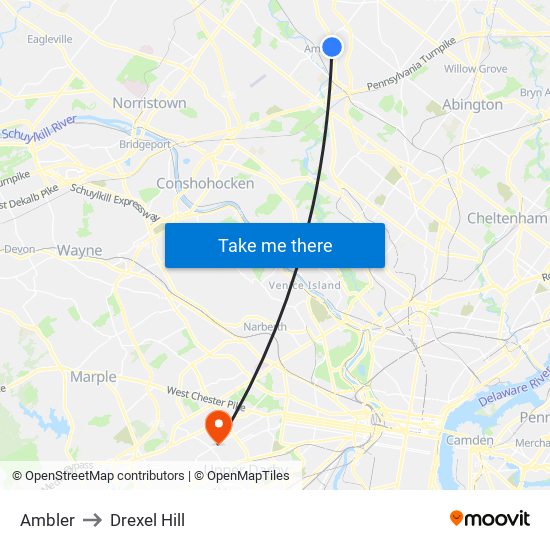 Ambler to Drexel Hill map