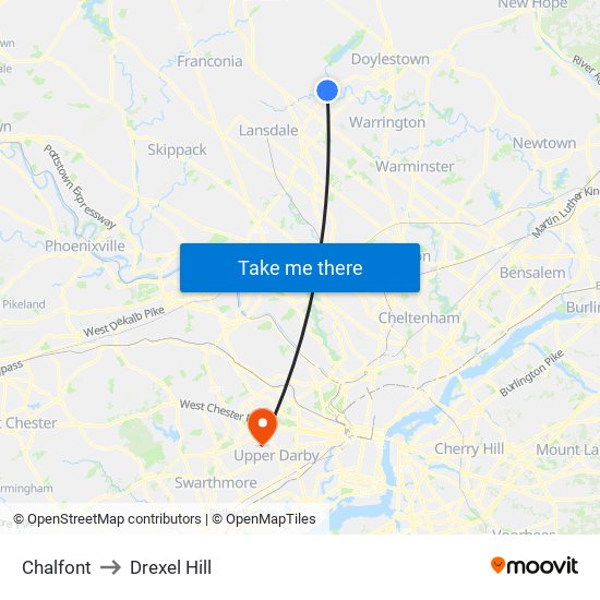Chalfont to Drexel Hill map