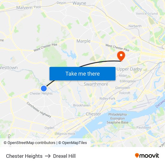 Chester Heights to Drexel Hill map