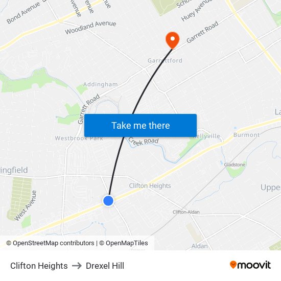 Clifton Heights to Drexel Hill map